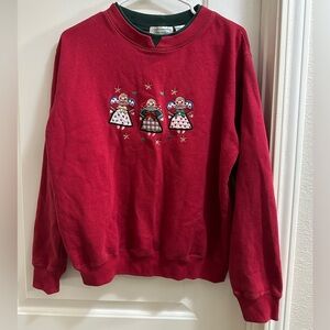 vintage Red Embroidery cotton blend crew neck sweatshirt